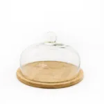 Поставка за сладки с бамбукова основа и стъклен капак