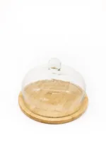 Поставка за сладки с бамбукова основа и стъклен капак — изображение 2