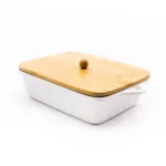 Керамична купа с бамбуков капак за сервиране