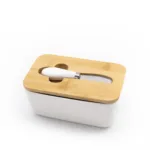 Керамична кутия за масло с бамбуков капак и нож