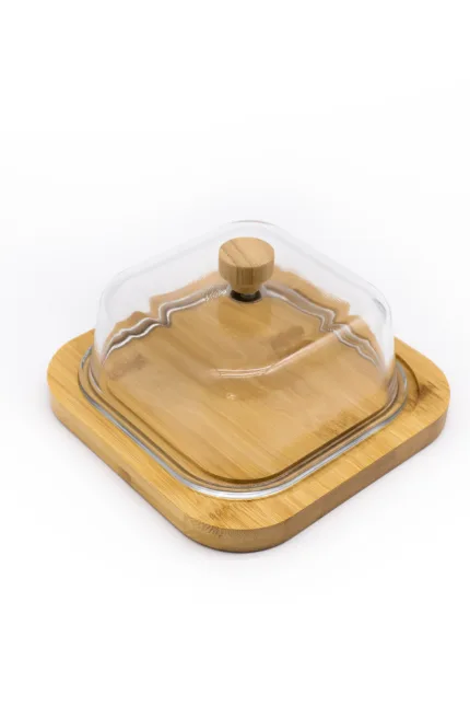 Кутия за масло- стъклен капак с бамбукова основа