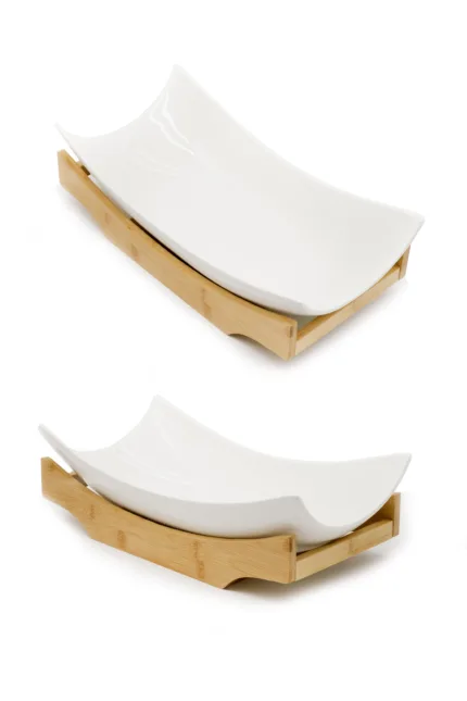 Керамично плато за сервиране на бамбукова основа