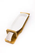 Керамично плато за сервиране с бамбукова основа