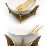 Керамична купа за салата с бамбукови прибори