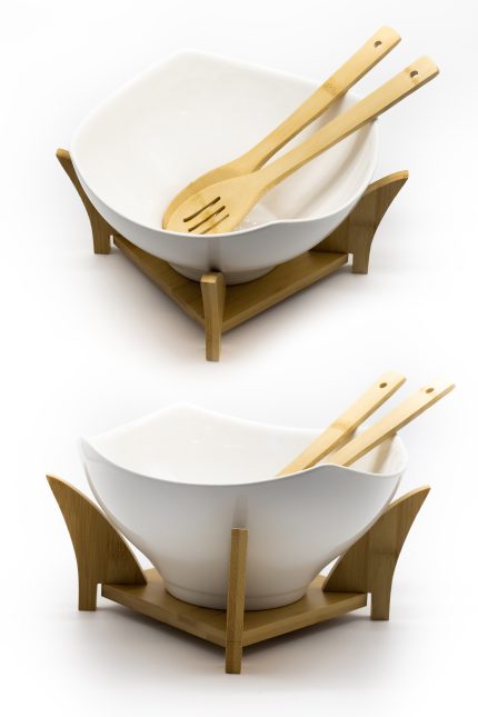 Керамична купа за сервиране с бамбукови прибори