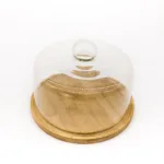 Поставка за сладки с бамбукова основа и стъклен капак