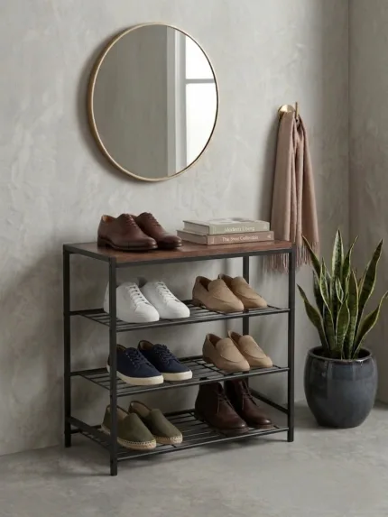 Metal shoe rack, 4 tiers