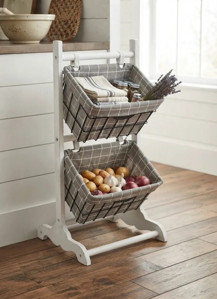 Wooden shelving unit with 2 baskets - Image 2