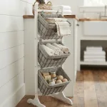 Wooden shelving unit with 3 baskets