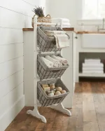 Wooden shelving unit with 3 baskets