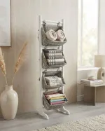 Wooden shelving unit with 4 baskets