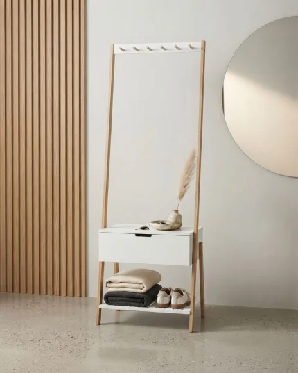 Bamboo coat rack with a drawer